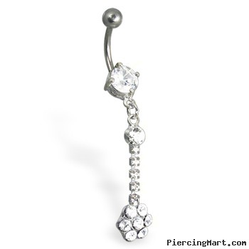 Belly button ring with jeweled flower on dangle