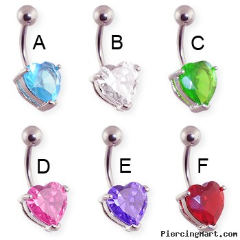 Belly button ring with heart shaped gem