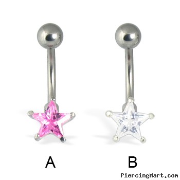 Belly button ring with star shaped stone