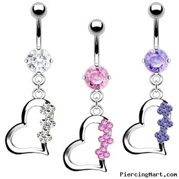Dangling heart with jewels navel ring (titanium shaft)
