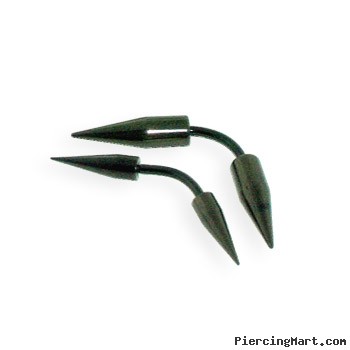 Black curved barbell with long spikes, 16 ga