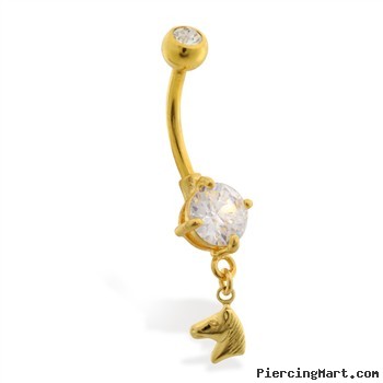 Gold Tone belly button ring with tiny dangling horse