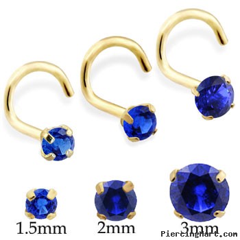 14K Gold Nose Screw With Round Sapphire