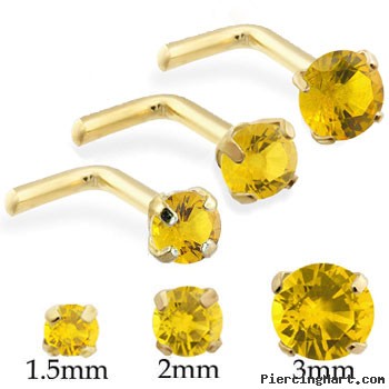 14K Gold L-shaped Nose Pin Nose Screw with Round Citrine
