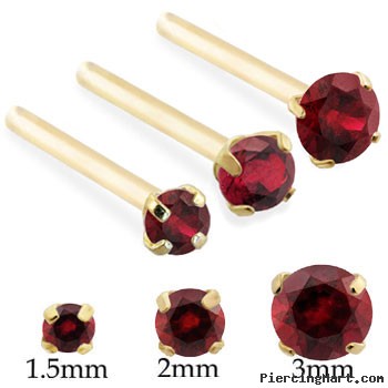 14K Gold Long Customizable Nose Stud with Round Garnet