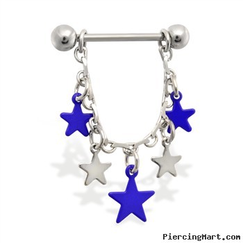 Pair of dangle nipple rings with blue stars