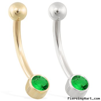 14K Gold Bezel Set Emerald Belly Ring