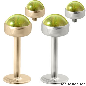14K Gold internally threaded labret with 4mm Peridot Cabochon