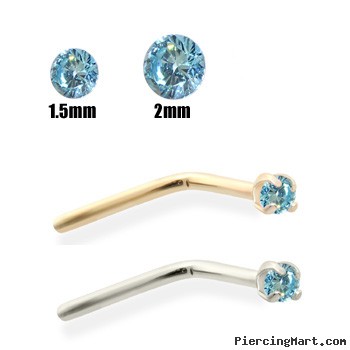 14K Gold Aqua Blue Diamond Nose Pin