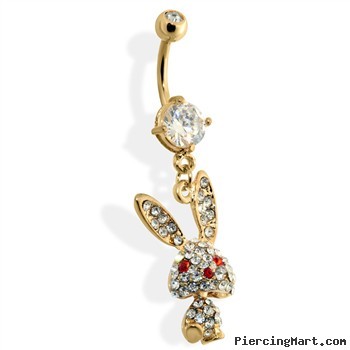 Gold Tone Belly Ring with CZ Covered Bunny