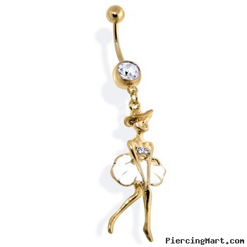 Gold Tone Belly Ring with Lady in Marilyn Pose
