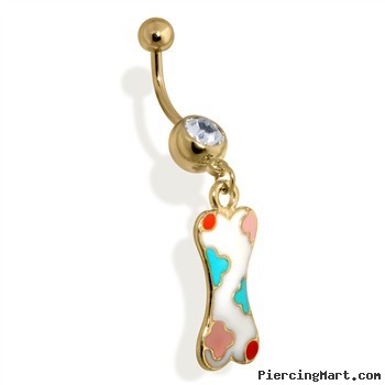 Gold Tone steel belly ring with dog bone