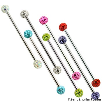 Surgical Steel Industrial Barbell with Multi-Crystal Balls