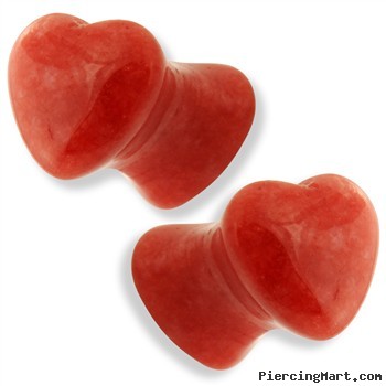 Pair Of Heart Shaped Red Jade Natural Stone Saddle Plugs