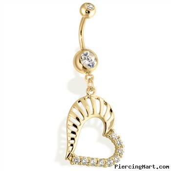 14Kt Gold Tone Navel Ring With Multi Paved CZ Heart