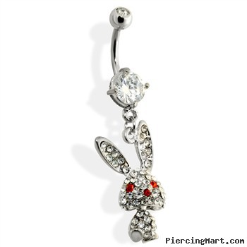 Steel Belly Ring with CZ covered bunny