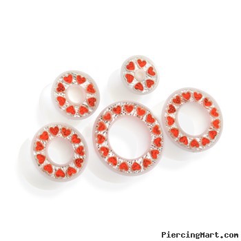 Pair of Acrylic Tunnels with Red Heart Shaped Gems