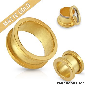 Pair Of Matte Gold IP Over 316L Surgical Steel Screw Fit Tunnels