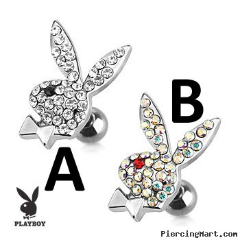 Playboy Bunny with Multi Paved Gems Surgical Steel Cartilage/Tragus Barbell