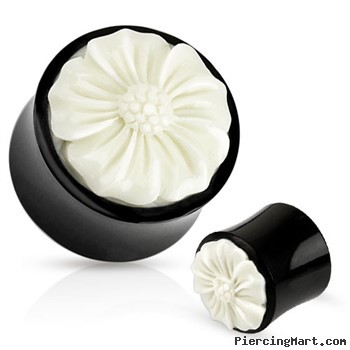 Pair Of Pollen Flower White Hand Carved Bone Inlay Organic Buffalo Horn Saddle Fit Plugs