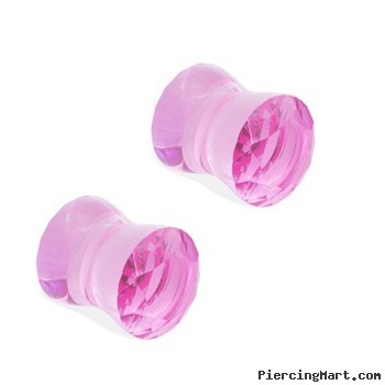 Pair Of Pink Pyrex Glass Double Flared Saddle Plugs