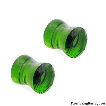 Pair Of Green Pyrex Glass Double Flared Saddle Plugs