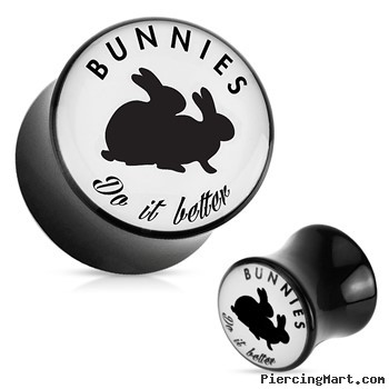 Pair Of "Bunnies Do It Better" Playboy Exclusive Pattern Black Acrylic Saddle Plugs