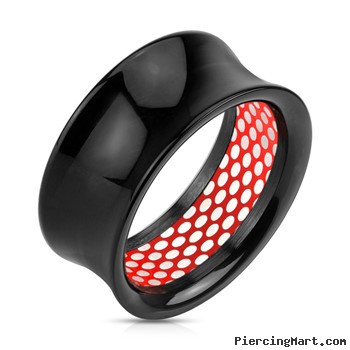 Pair Of Red Mesh Pattern Inlayed Black Acrylic Saddle Fit Tunnels