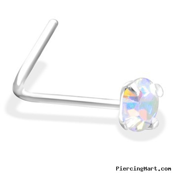 L-Shaped Silver Nose Pin with AB CZ