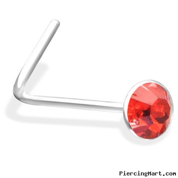 L-Shaped Nose Pin with Red Gem