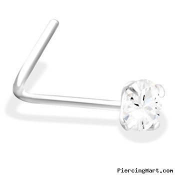 L-Shaped Silver Nose Pin with Clear CZ