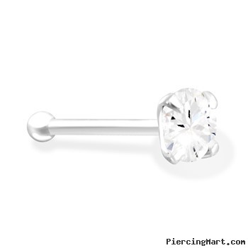 Silver Nose Bone with Clear CZ