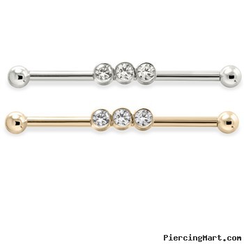 Straight Barbell With 3 Bezeled Set Gems