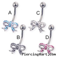 Jeweled bow belly button ring