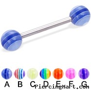 Straight barbell with acrylic layered balls, 14 ga