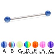 Long barbell (industrial barbell) with acrylic layered balls, 12 ga