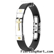 316L Stainless Steel & Rubber Bracelet/Gold Tone Cross