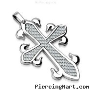316L Stainless Steel Pendant. White Carbon Fiber Celtic Cross.