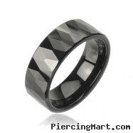 Black multi-faced prism tungsten carbine ring