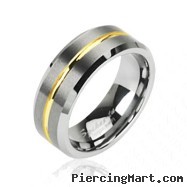 Tungsten carbine ring with gold striped center
