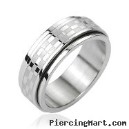 316L Stainless Steel Checkered Center Spinner Ring