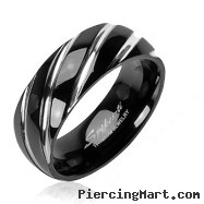 Solid Titanium with Black Twister Design Ring