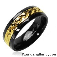 Solid Titanium with a Gold Accented Band on Black Ring