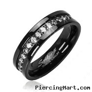 Solid Titanium with Black and CZ Stone Band Ring