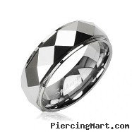 Tungsten Carbide Faceted Ring with Drop Down Edges