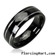 Solid Titanium with Two Stripes Engraved on a Onyx Colored Ring