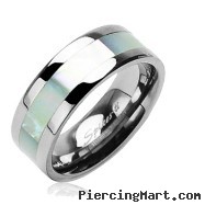 Solid Titanium with Mother of Pearl Inlayed Carbide Band Ring