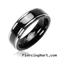 Solid Titanium Black Band with Double Stripe Ring