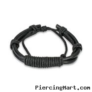 Black Leather Bracelet With Long Shocker Tie Knots