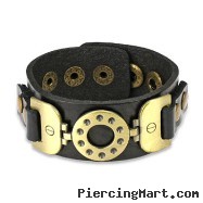 Black Leather Bracelet With Vintage Steel Buckle Charm